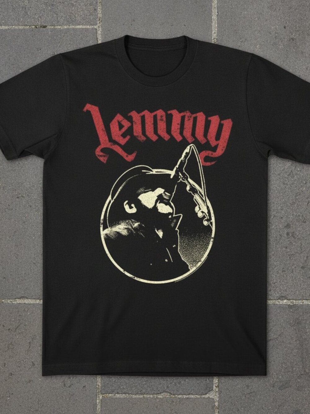Lemmy Kilmister Motorhead Mic Circle Portrait Black Heavy Metal T-Shirt